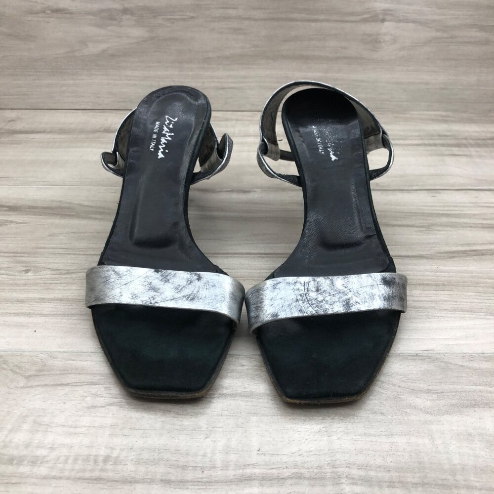 Zita Maria Heel Sandals Womens EU 37.5 Silver Leather Distressed Slingback Strap - Picture 11 of 14